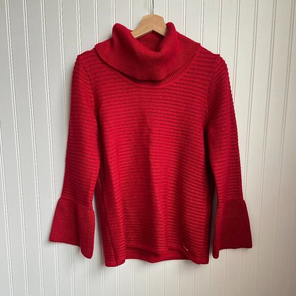 Calvin Klein Sweater Women's S Red Wool Blend Cowl Neck Bell Sleeves Valentines - Picture 1 of 9